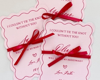 Pink And Red Bridesmaid Proposal Card | Personalized Will You Be My Bridesmaid Card | Maid Of Honor Proposal Card | Scalloped Edge Cards