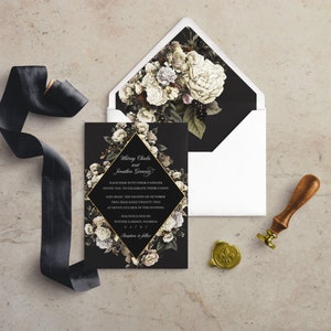 Moody Floral Wedding Invitation | Black Floral Invitation Cards| Black Floral Wedding Invitation