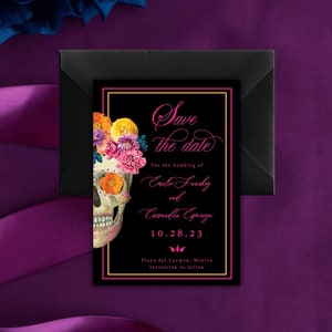 Cartes "Retenez cette date" le jour des morts| Réservez cette date florale mexicaine| Invitation Dia de Muertos| Invitation tête de mort en sucre
