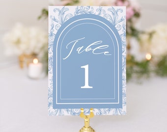 Dusty Blue Wedding Table Number| Arched Table Number Cards| French Baroque Table Numbers