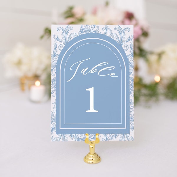 Dusty Blue Wedding Table Number| Arched Table Number Cards| French Baroque Table Numbers