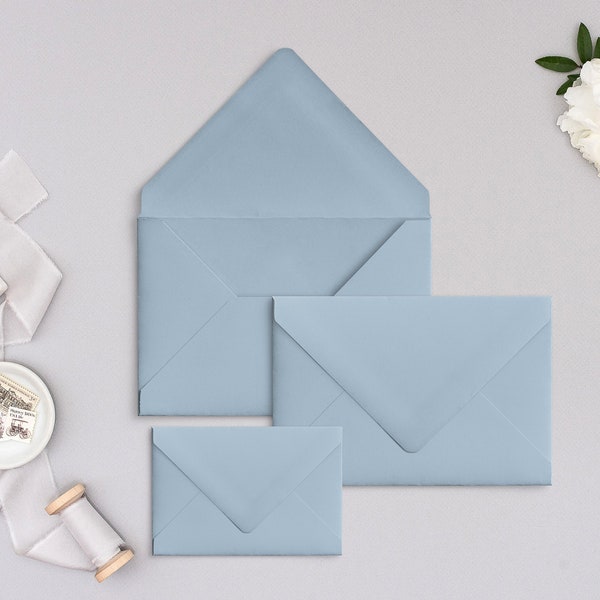 Dusty Blue Matte Envelopes| A7.5 Blue Envelopes| Light Blue Envelopes| Dusty Blue RSVP Envelopes| Placid Blue A7 Envelopes