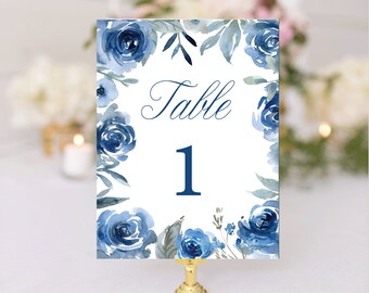 Floral Wedding Table Number| Blue Floral Table Number| Watercolor Floral Table Numbers