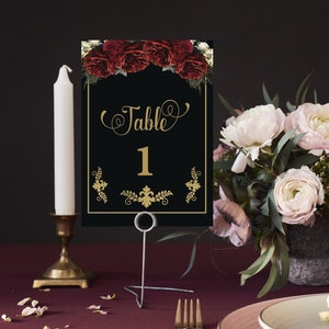 Gothic Red Roses Table Numbers| Til Death Wedding Table Numbers| Moody Foral Table Numbers