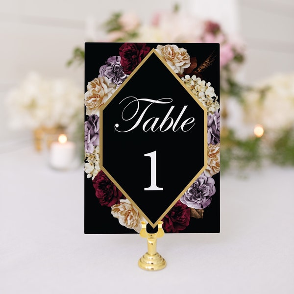 Moody Floral Table Numbers| Melancholy Table Number| Dark Floral Table Numbers