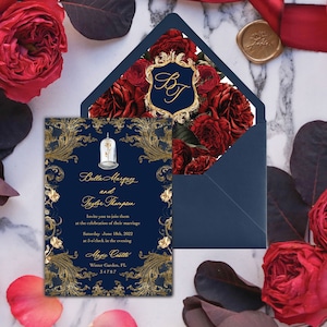 Red Roses Invitation| Red And Navy Invitation| Fairy Tale Wedding