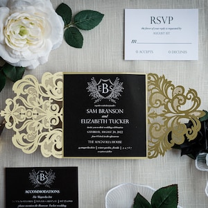Gold and Black Wedding Invitation | Black and Gold Modern Invitation | Moody Wedding Invitation