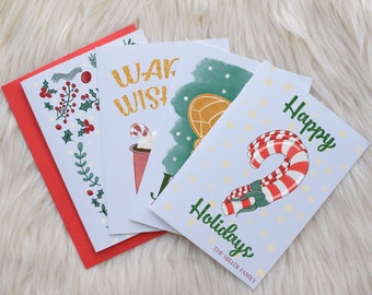 Personalized Christmas Cards | Custom Christmas Cards Set| Candy Cane Holiday Cards | Be Merry Greeting Card Set