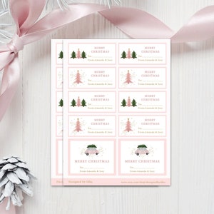 Personalized Pink Christmas Gift Tags | Pink Christmas Gift Sticker Sheet | 20 Personalized Stickers|Custom Present Labels