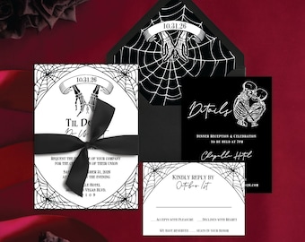 Spider Web Wedding Invitation| Till Death Do Us Part Invitation| Gothic Wedding Invitation | Skeleton Wedding Invitation