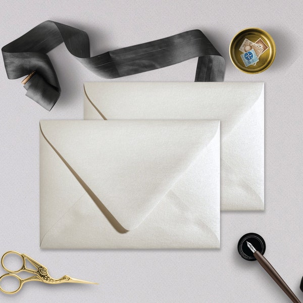 Ivory Shimmer Wedding Envelopes| Quartz Shimmer Invitation Envelopes| White Quartz Stationery Envelopes