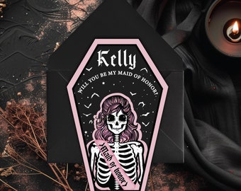 Personalized Bridesmaid Coffin Card| Skeleton Bridesmaid Proposal Card| Will You Be My Maid Of Honor?