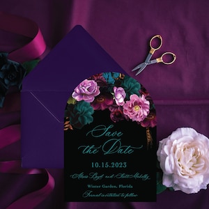 Jewel Tone Floral Save The Date| Moody Floral Save The Date| Arch Save The Date Invitation