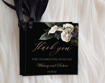 Moody Floral Favor Tags| Moody Wedding Favour Tags| Dark Melancholy Thank You Tags| Gothic Wedding Gift Tags