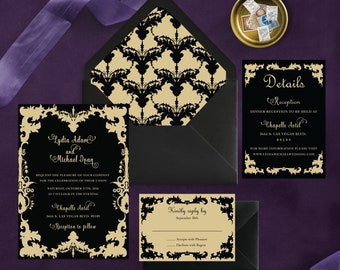 Gothic Vintage Wedding Invitation| Victorian Wedding Invitation| Dark Romance Wedding