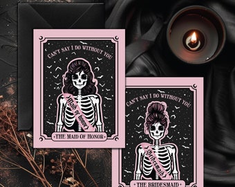 Pink Gothic Bridesmaid Tarot Card| Skeleton Bridesmaid Proposal Card| Will You Be My Maid Of Honor?