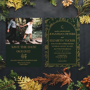 Forest Wedding Invitation | Woodsy Dark Forest Wedding Invitation| Gothic Forest Save The Date| Dark Moody Mushroom Invitation