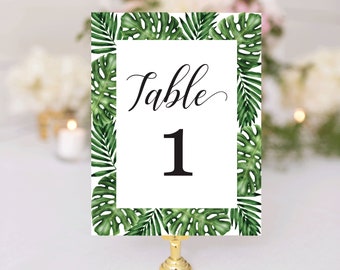 Tropical Wedding Table Number|Monstera Table Number| Palm Leaf Printed Table number