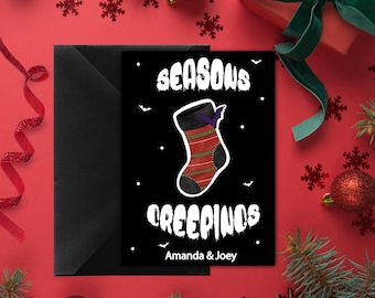 Personalized Christmas Card| Creepy Christmas Cards| Christmas Stocking Card| Seasons Creeping| Gothic Holidays