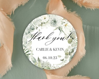 Greenery Favor Stickers| Green Floral Thank You Labels| Foliage Favor Labels| Wedding Thank You Sticker