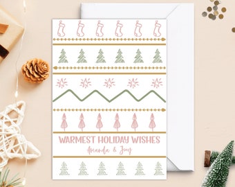 Personalized Christmas Cards| Pink And Green Christmas Card| Handmade Custom Holiday Card