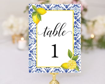 Printed Mediterranean Table Numbers| Blue Spanish Tile Table Numbers| Mediterranean Wedding Table Numbers