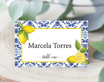 Mediterranean Place Cards| Blue Tile Place Cards| Lemon Place Cards