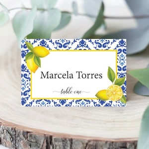 Mediterranean Place Cards| Blue Tile Place Cards| Lemon Place Cards