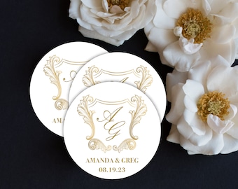 Wedding Favor Stickers| Wedding Crest Thank You Labels| Bridal Favor Labels| Personalized Thank You Sticker