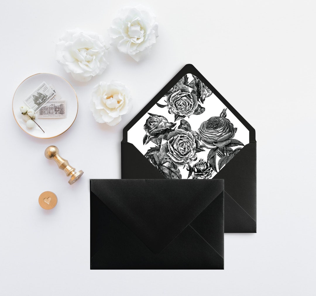 Black Roses Matte Envelope| A7.5 Vintage Roses Envelope| Black and ...