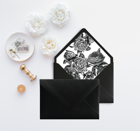 Black Roses Matte Envelope A7.5 Vintage Roses Envelope Black and White  Floral Envelopes Gothic Roses Envelope Liner 