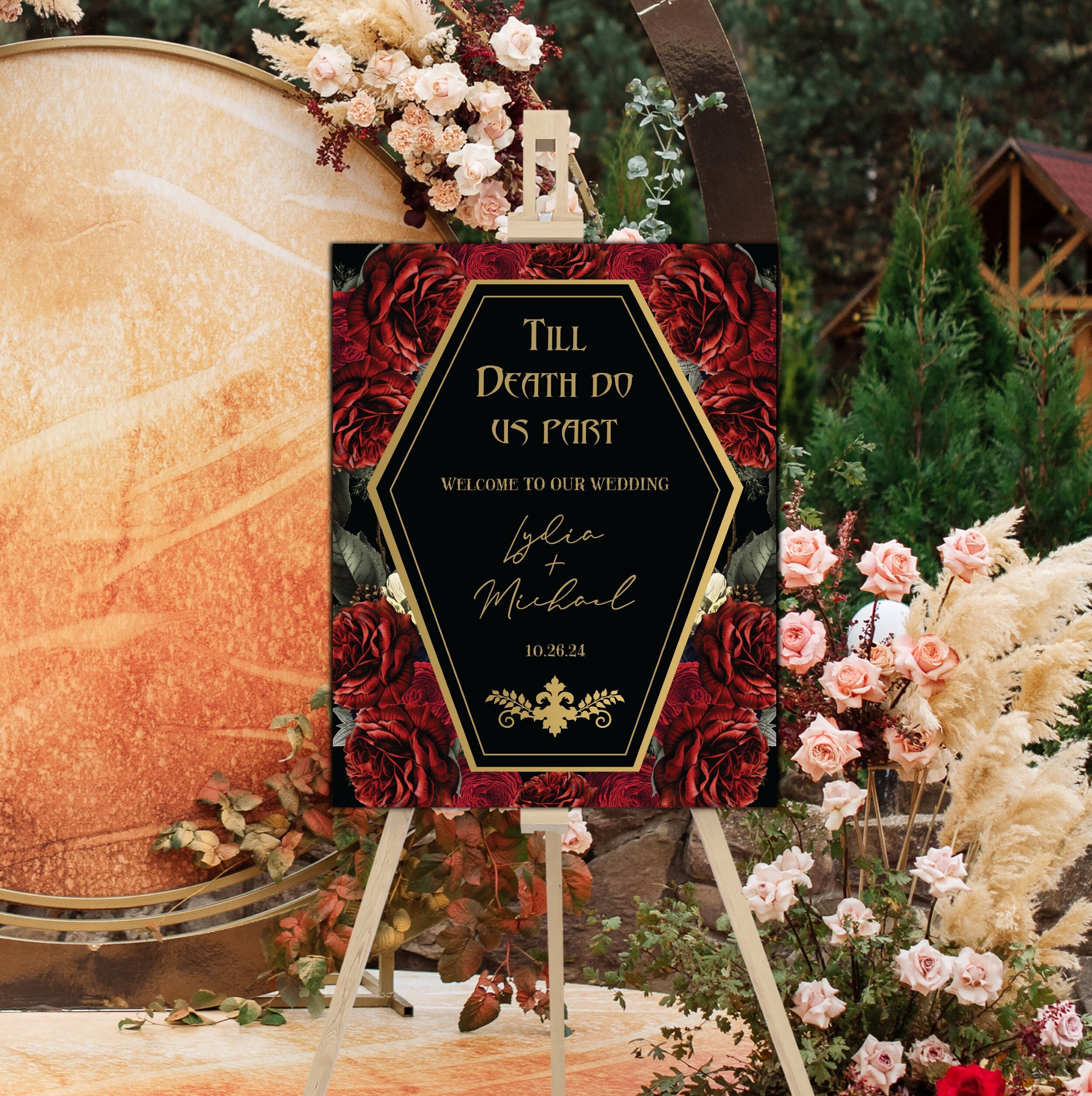 Gothic Wedding Welcome Sign| Til Death Wedding Sign| Coffin
