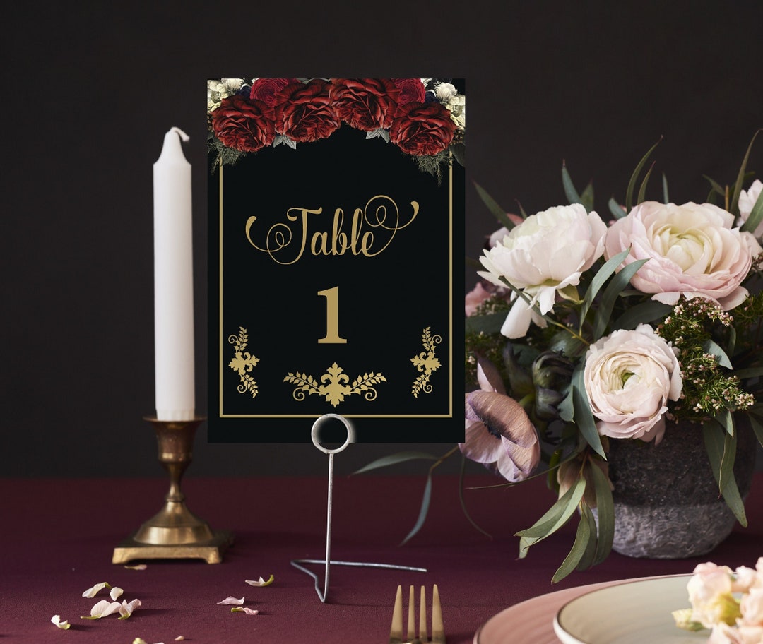Red Roses Table Numbers Gothic Red Roses Table Numbers Til Death Wedding Table Numbers Moody ...