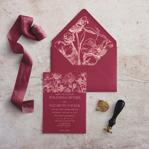 Red and Pink Wedding Invitation Blush and Red Floral Wedding Invitation ...