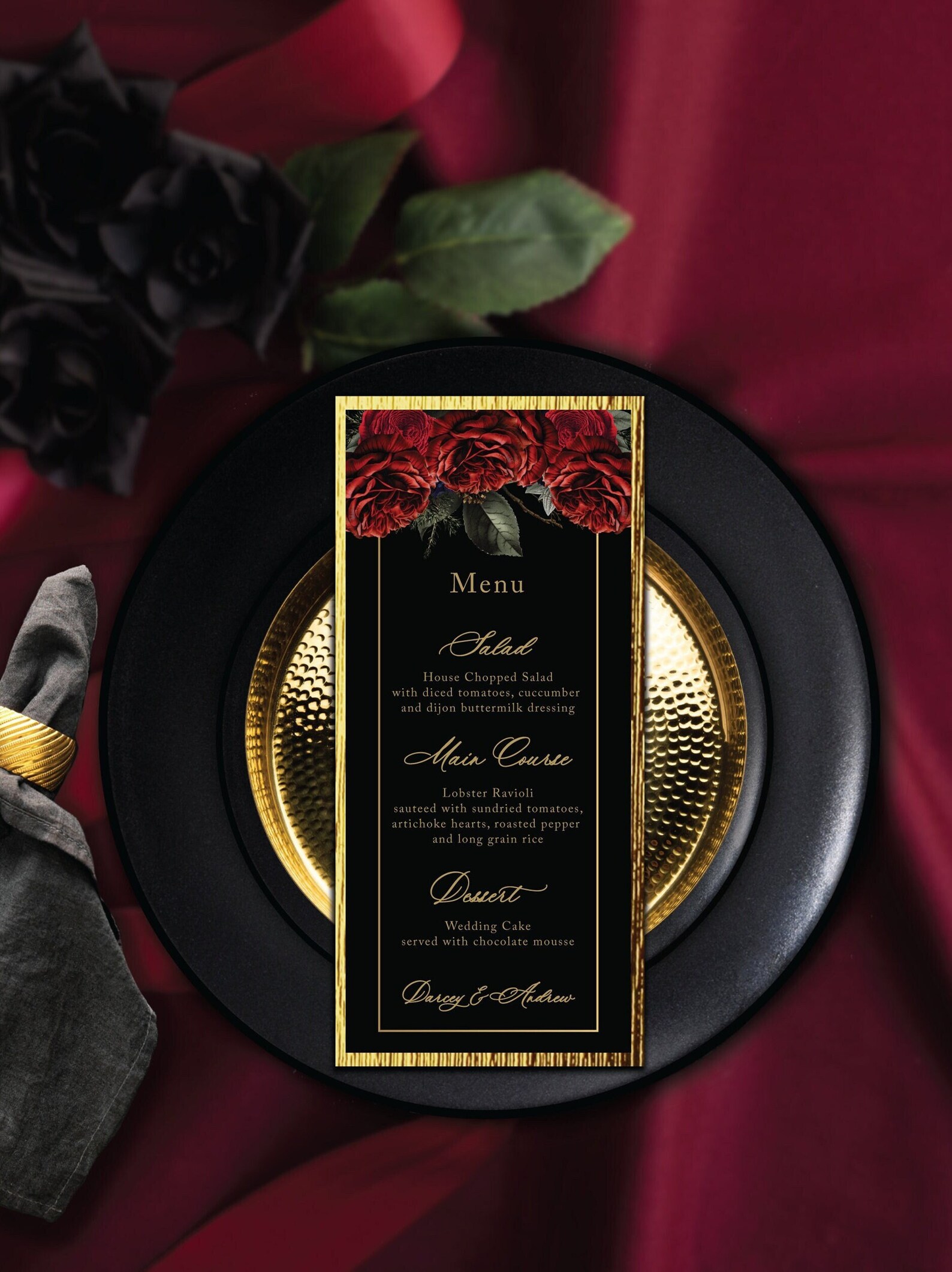 Red Roses Menu Card Moody Floral Wedding Menu Cards Wedding - Etsy