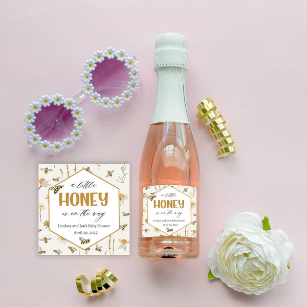 Honey Bee Baby Shower Favor Stickers | A Little Honey Champagne Label | Honey Baby Shower Wine Label
