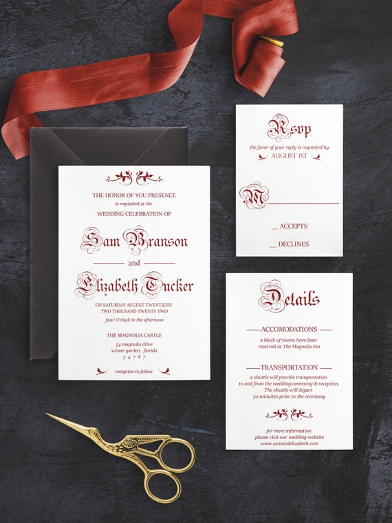 Red And Black Gothic Wedding Invitation