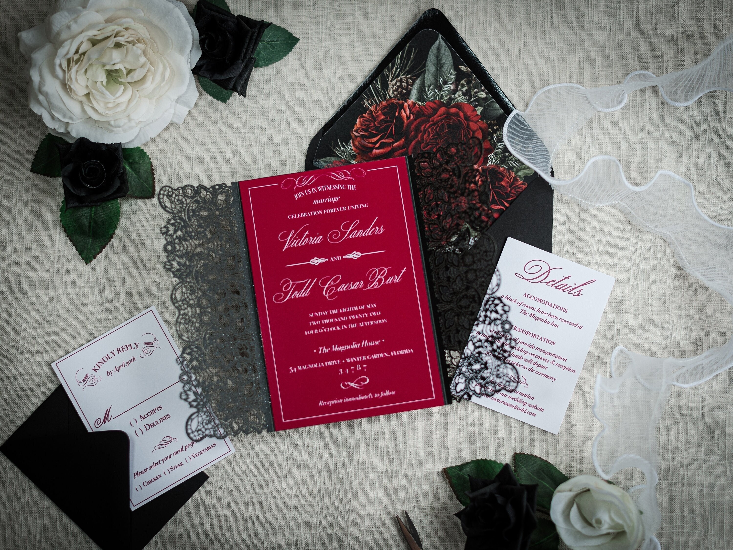 Burgundy black and silver cheap wedding