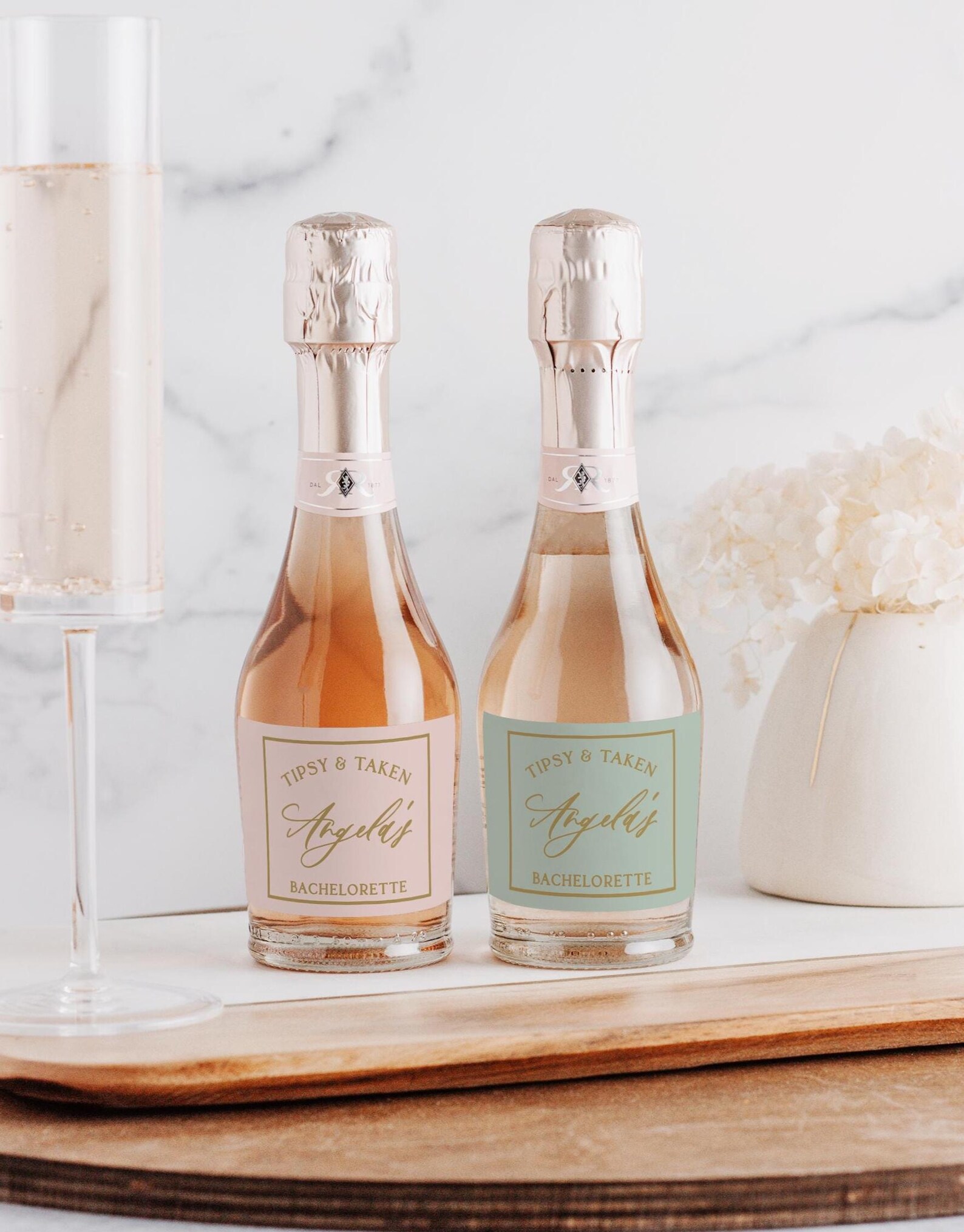 Blush Bridesmaid Mini Champagne Labels | Dusty Blue Champagne Bottle ...