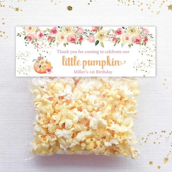 Floral Pumpkin Bag Topper| Fall Favor Bag Toppers| Orange Pumpkin Treat Bag Label