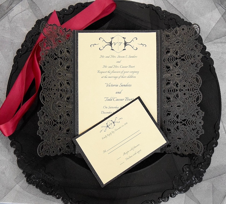 Black And Burgundy Wedding Invitation Gothic Wedding Etsy