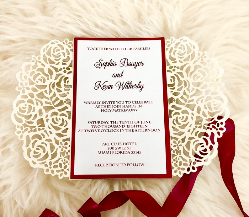 Burgundy and Rose Gold Laser Cut Invitation Rose Laser Cut Etsy