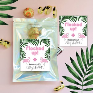Flocked Up Bachelorette Recovery Kit Bags | Final Flamingle Hangover Pouch | Tropical Glam Favor Zip Bag