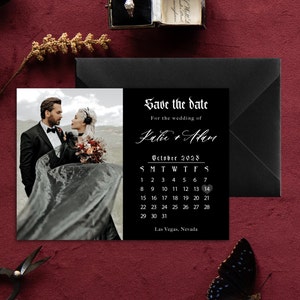 Gothic Calendar Save The Date| Moody Save The Date Card| Till Death Do Us Part Save The Date