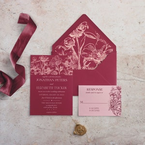 Red and Pink Wedding Invitation Blush and Red Floral Wedding Invitation ...