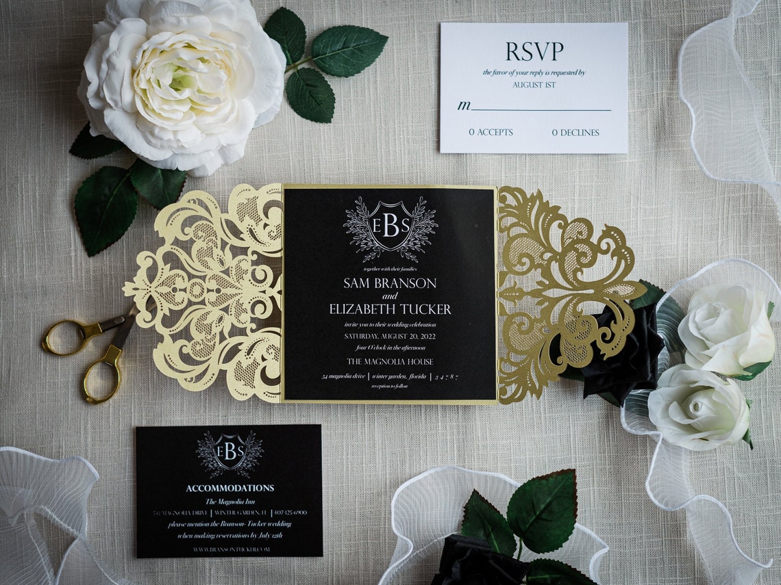 Gold and Black Wedding Invitation Black and Gold Modern image 1