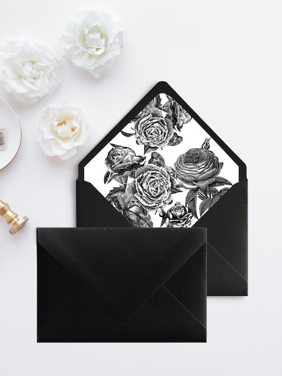 Black Roses Matte Envelope A7.5 Vintage Roses Envelope Black and