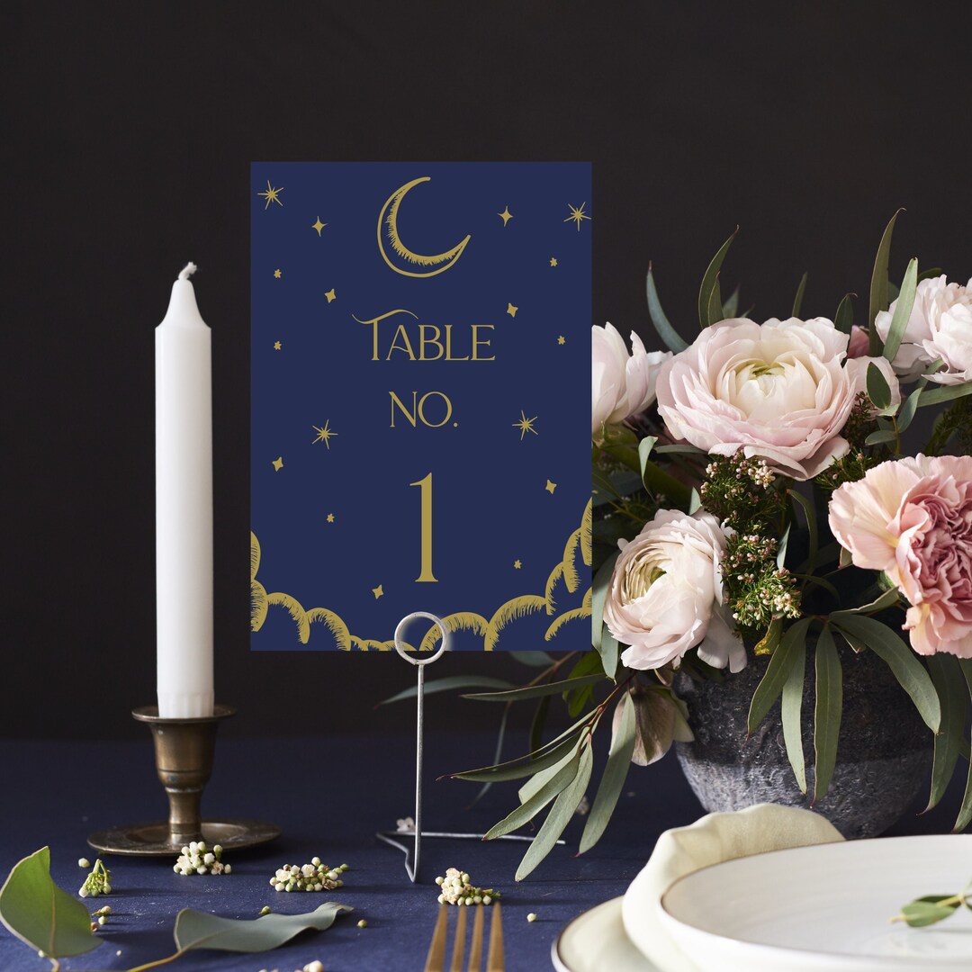 Large Star Table Numbers Celestial Wedding Table Numbers | Starry Night Table Numbers | Navy and ...