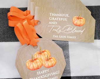 Personalized Thanksgiving Favor Tags| Printed Thanksgiving Tags| Thanksgiving Pumpkin Gift Tags