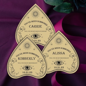Carte de proposition de demoiselle d'honneur Ouija | Carte de vœux gothique de demoiselle d'honneur | Cartes de proposition d'épouse ou de mort